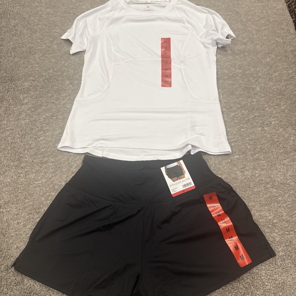 SPYDER ACTIVE FIT WOMEN'S WOVEN SHORTS and shirt 2 pieces set Size M yoga gym